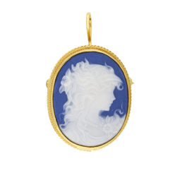 Broche pendentif en or jaune , camée en porcelaine bleue