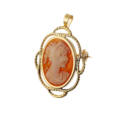 Broche pendentif en or jaune, camée coquillage.