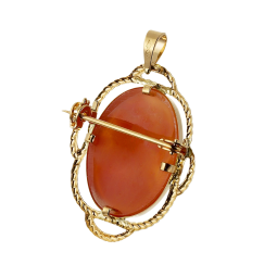 Broche pendentif en or jaune, camée coquillage.
