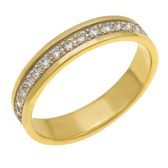 Demi alliance or jaune et or rhodié 1 rang de diamants