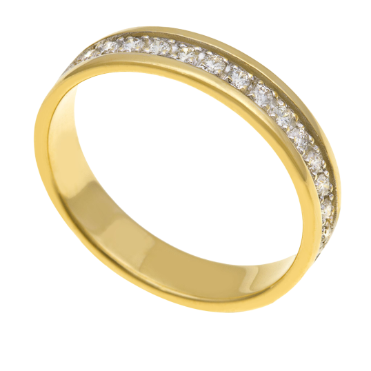 Demi alliance or jaune et or rhodié 1 rang de diamants