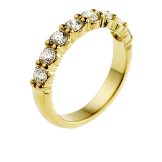 Demi alliance en or jaune, diamants, serti griffes