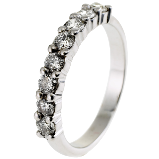 Demi alliance en or gris, diamants, serti griffe