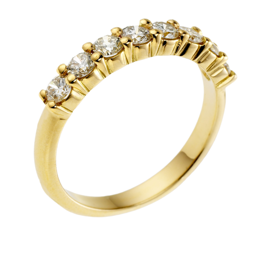 Demi alliance en or jaune, diamants, serti griffe