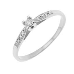 Bague solitaire accompagné en or gris diamants serti 4 griffes