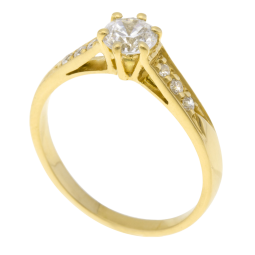 Bague solitaire accompagné en or jaune diamants serti 6 griffes