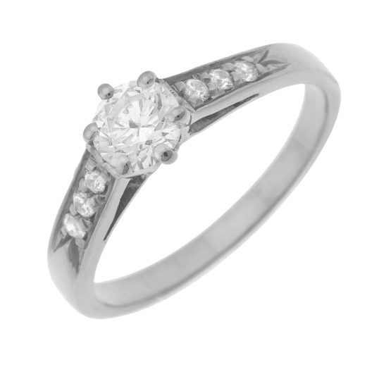 Bague solitaire accompagné en or gris diamants serti 6 griffes
