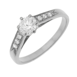 Bague solitaire accompagné en or gris diamants serti 6 griffes