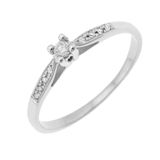 Bague solitaire accompagné en or gris diamants serti 4 griffes