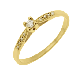  Bague solitaire accompagné en or jaune diamants serti 4 griffes