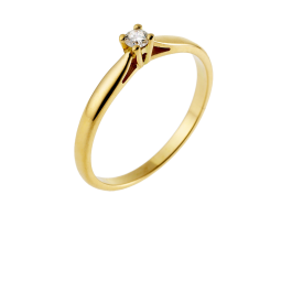Bague solitaire en or jaune, diamant, 4 griffes