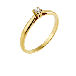 Bague solitaire en or jaune, diamant, 4 griffes