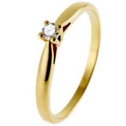 Bague solitaire en or jaune, diamant, 4 griffes