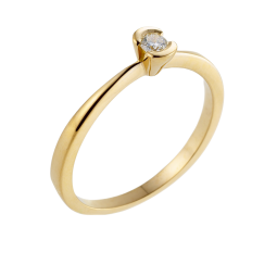 Bague solitaire en or jaune, diamant, serti demi clos
