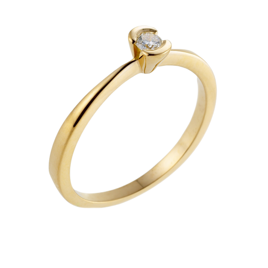 Bague solitaire en or jaune, diamant, serti demi clos