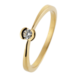 Bague solitaire en or jaune, diamant, serti demi clos