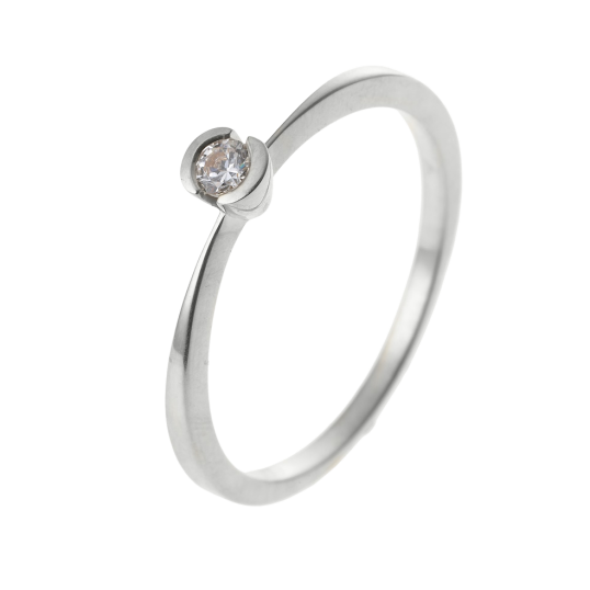 Bague solitaire en or gris, diamant, serti demi clos Bague solitaire en or gris, diamant, serti demi clos