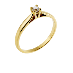 Bague solitaire en or jaune, diamant, 4 griffes