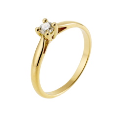Bague solitaire en or jaune, diamant,4 griffes