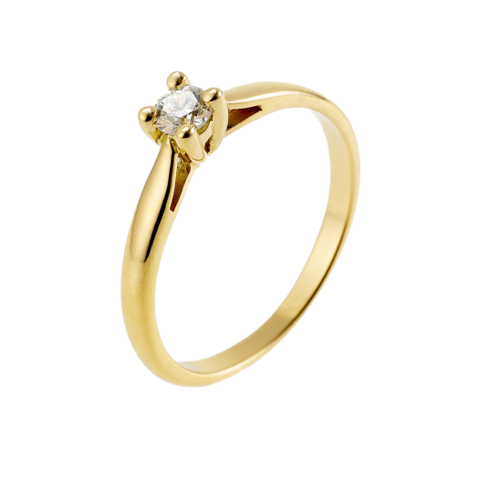 Bague solitaire en or jaune, diamant,4 griffes