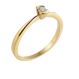 Bague solitaire en or jaune, diamant, serti demi clos