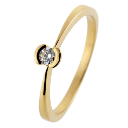 Bague solitaire en or jaune, diamant, serti demi clos