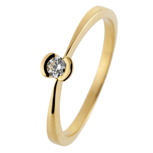 Bague solitaire en or jaune, diamant, serti demi clos