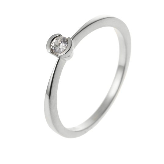 Bague solitaire en or gris, diamant, serti demi clos