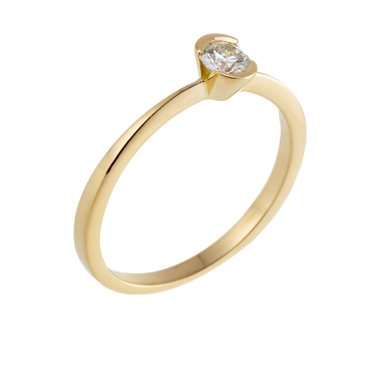 Bague solitaire en or jaune, diamant, serti demi clos