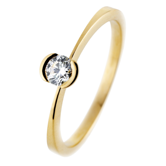 Bague solitaire en or jaune, diamant, serti demi clos