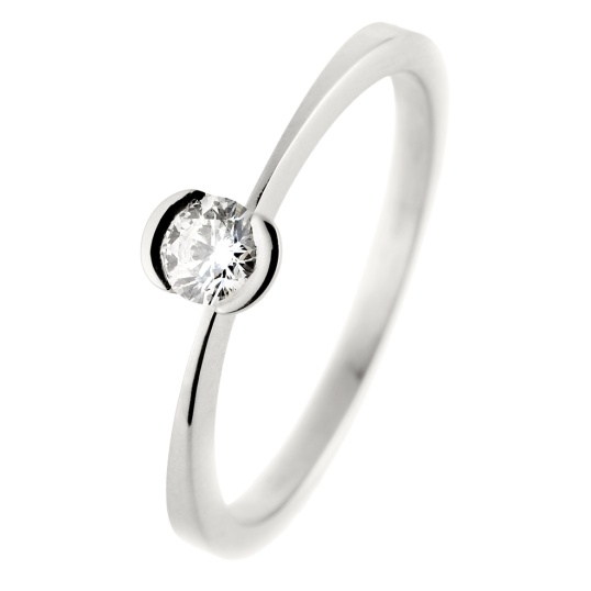 Bague solitaire en or gris, diamant, serti demi clos