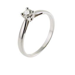Bague solitaire en or gris, diamant 0,18 carats,  4 griffes