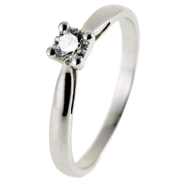 Bague solitaire en or gris, diamant 0,18 carats,  4 griffes