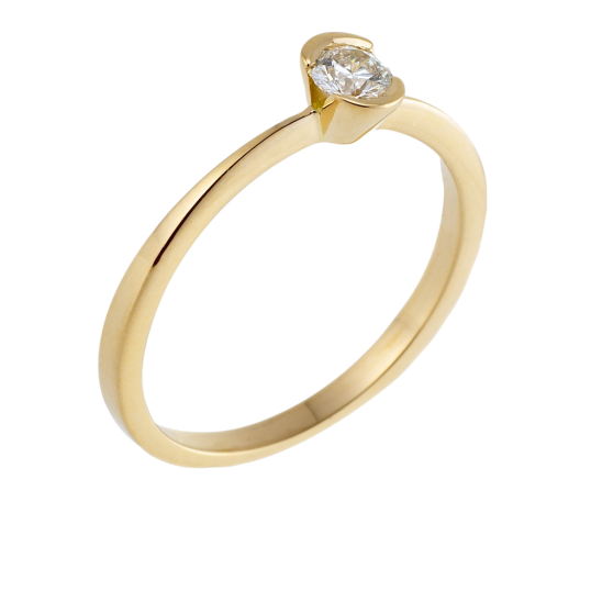 Bague solitaire en or jaune, diamant, serti demi clos Bague solitaire en or jaune, diamant, serti demi clos