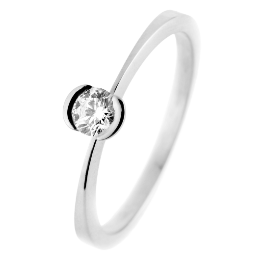 Bague solitaire en or gris, diamant, serti demi clos Bague solitaire en or gris, diamant, serti demi clos