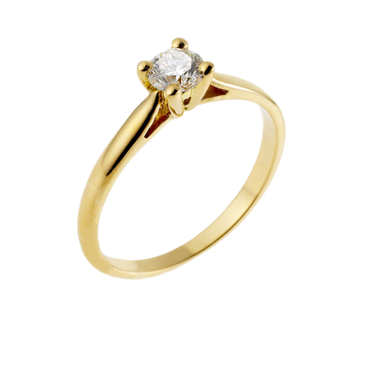 Bague solitaire en or jaune, diamant, 4 griffes Bague solitaire en or jaune, diamant, 4 griffes