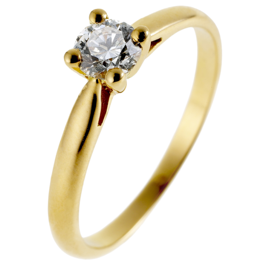 Bague solitaire en or jaune, diamant, 4 griffes Bague solitaire en or jaune, diamant, 4 griffes
