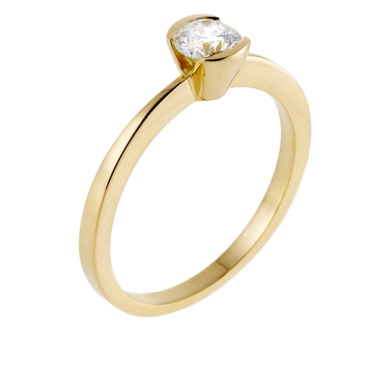 Bague solitaire en or jaune, diamant, serti demi clos