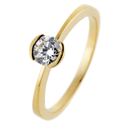 Bague solitaire en or jaune, diamant, serti demi clos