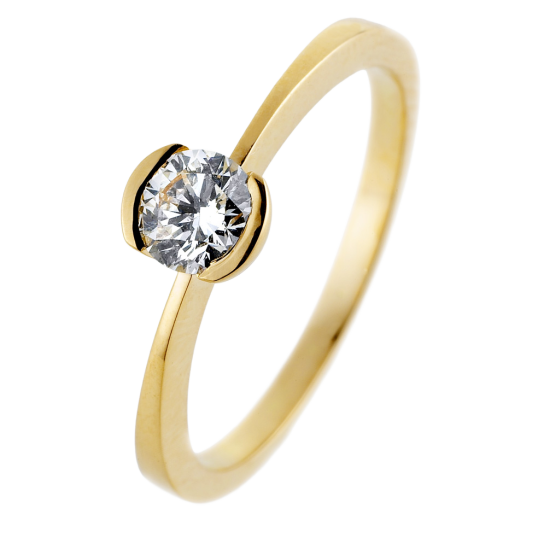 Bague solitaire en or jaune, diamant, serti demi clos