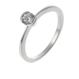 Bague solitaire en or gris, diamant, serti demi clos