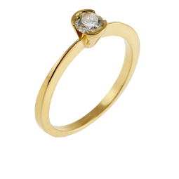 Bague solitaire en or jaune, diamant, serti demi clos
