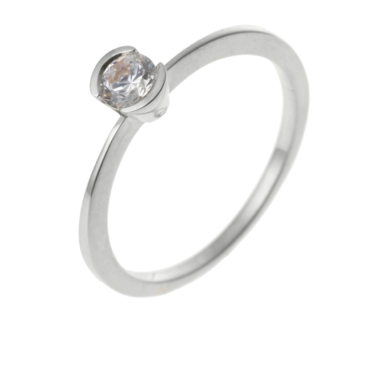 Bague solitaire en or gris, diamant, serti demi clos