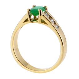 Bague en or jaune, émeraude et diamants
