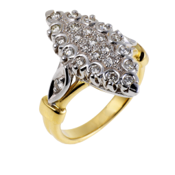 Bague marquise en 2 ors (moyen modèle), diamants