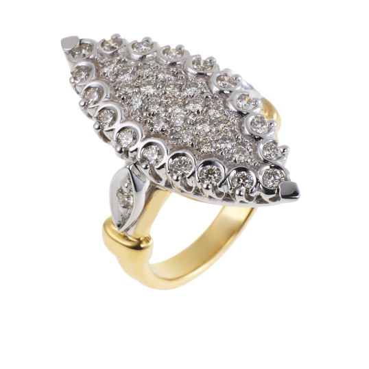 Bague marquise en 2 ors (grand modèle), diamants
