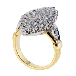 Bague marquise en 2 ors (grand modèle), diamants