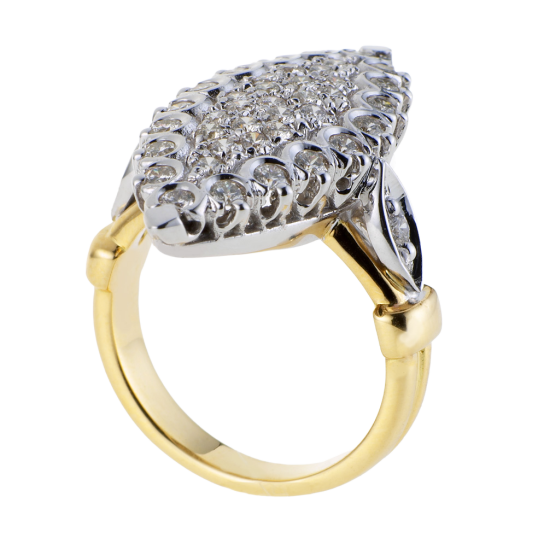 Bague marquise en 2 ors (grand modèle), diamants