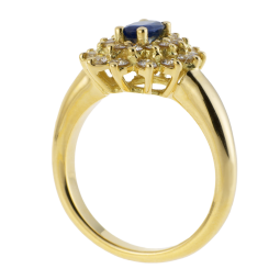Bague en or jaune, saphir double entourage diamants