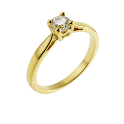 Bague solitaire en or jaune, diamant, 4 griffes